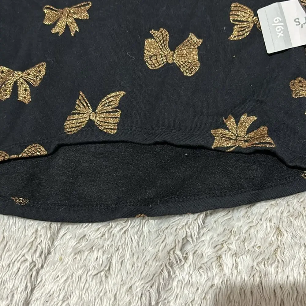 Carter’s 6 black grey gold bow sweatshirt hi low hemline nwt fleece line perfect